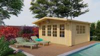 Tuindeco Derby Blokhut 440x440 cm 58 mm vuren blank- Zadeldak- Onbehandeld vurenhout- Tuindeco