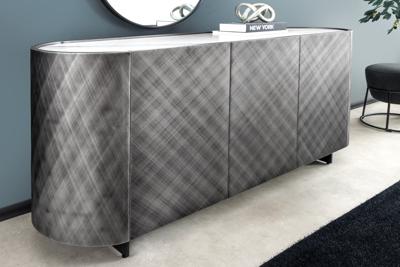 Design Dressoir REFLECTION 150cm Wit Keramiek Marmer Antraciet 3D Effect Geborstelde Afwerking - 46501