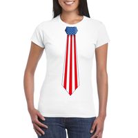 Wit t-shirt met Amerika vlag stropdas dames - thumbnail