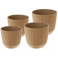 Prosperplast plantenpotten/bloempotten Carf Stripe - beige - 4x stuks - kunststof - Dia 13 en 17 cm