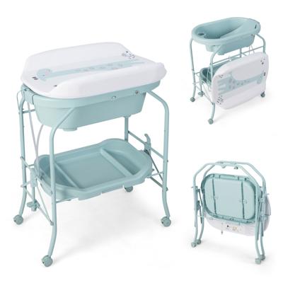 4 in 1 Opvouwbare Commode met Badkuip Draagbare Commode met Verschoonmat Blauw