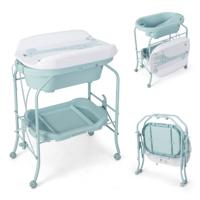 4 in 1 Opvouwbare Commode met Badkuip Draagbare Commode met Verschoonmat Blauw