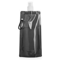 Opvouwbare Waterfles - zwart - kunststof - 460 ml - schroefdop - karabijnhaak - waterzak