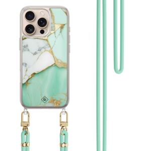 iPhone 16 Pro Max hoesje met mint koord - Marmer mintgroen