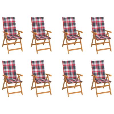 Tuinstoelen 8 st verstelbaar met kussens massief teakhout