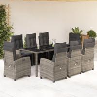 9-delige Tuinset met kussens poly rattan grijs