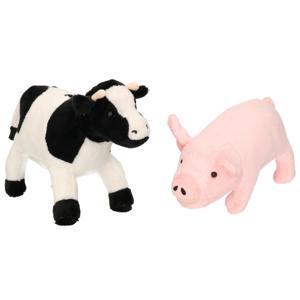 Pluche knuffel boerderijdieren set Koe en Varken van 22 cm