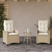 Tuinstoelen 2 st verstelbaar met kussens poly rattan beige