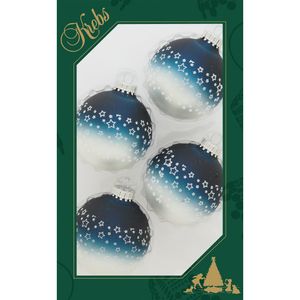 8x stuks luxe glazen kerstballen 7 cm blauw/wit met sterren