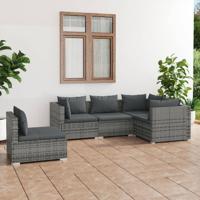 5-delige Loungeset met kussens poly rattan grijs
