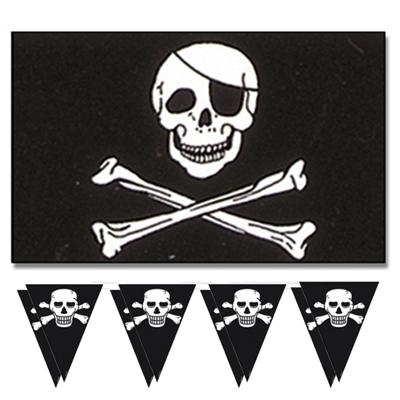 Piraten feestje/verjaardag versiering set - 2x vlaggenlijnen - en 1x piratenvlag - 90 x 150 cm