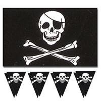 Piraten feestje/verjaardag versiering set - 2x vlaggenlijnen - en 1x piratenvlag - 90 x 150 cm