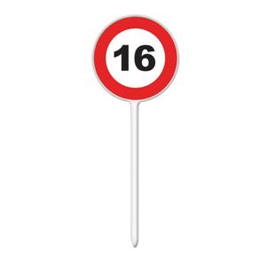 Verjaardagsfeest leeftijd cocktailprikkers - 16 jaar - 12x stuks - thema stopbord - sweet sixteen
