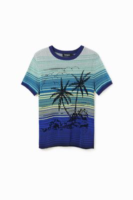 Gebreid T-shirt palmbomen - BLUE - XL