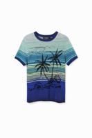Gebreid T-shirt palmbomen - BLUE - XL