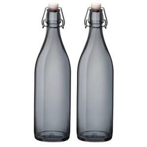 Bormioli rocco waterfles met beugeldop - 2x stuks - grijs transparant - 1000 ml - Giara home deco fl