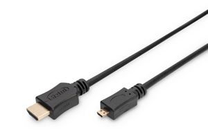 Digitus AK-330109-010-S HDMI-kabel HDMI Aansluitkabel HDMI-A-stekker, HDMI-micro-D-stekker 1.00 m Zwart Vergulde steekcontacten