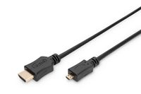 Digitus AK-330109-010-S HDMI-kabel HDMI Aansluitkabel HDMI-A-stekker, HDMI-micro-D-stekker 1.00 m Zwart Vergulde steekcontacten - thumbnail