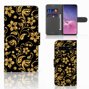 Samsung Galaxy S10 Hoesje Gouden Bloemen