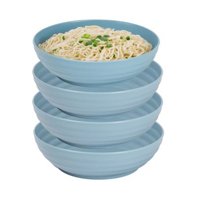 Rond bord/camping - 4x - schaaltje/diep bord - D19 cm - blauw - kunststof - onbreekbaar servies