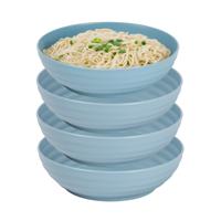 Rond bord/camping - 4x - schaaltje/diep bord - D19 cm - blauw - kunststof - onbreekbaar servies