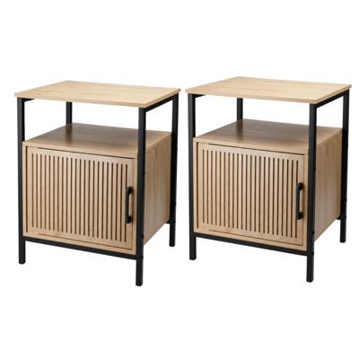 Nachtkastje - 2x - bruin/zwart - metaal/mdf - 43 x 33 x 55 cm - Slaapkamer