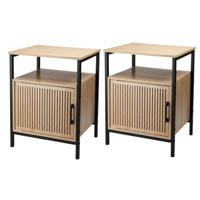 Nachtkastje - 2x - bruin/zwart - metaal/mdf - 43 x 33 x 55 cm - Slaapkamer
