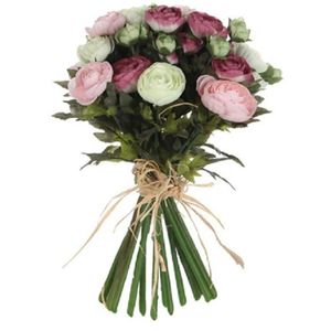 Roze/wit Ranunculus/ranonkel kunstbloemen boeket 35 cm   -