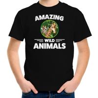 T-shirt giraffen amazing wild animals / dieren zwart voor kinderen
