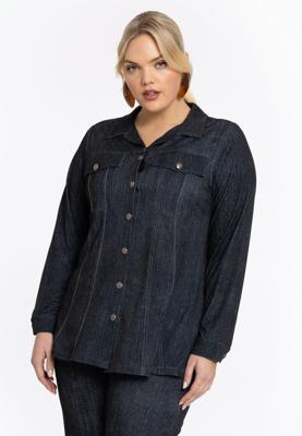 Yoek Blouse flare DENIM | Zwart | Maat 54/56
