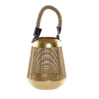 ITEM Kaarshouder windlicht - goud - metaal - 28 cm - met touw - voor binnen en buiten