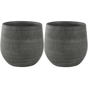 2x stuks plantenpotten/bloempotten in een strakke Modern design look mystic grijs Dia 26 cm en Hoogt