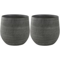 2x stuks plantenpotten/bloempotten in een strakke Modern design look mystic grijs Dia 26 cm en Hoogt