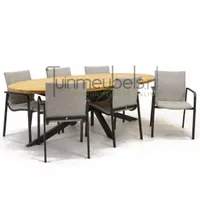 Tuinstoel Anzio dining Soft grey met Prado elips 240 cm teaktafel
