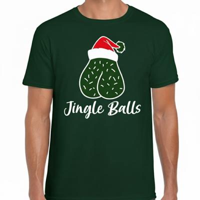 Foute humor Kerst T-shirt voor heren - jingle balls - groen - kerstmuts