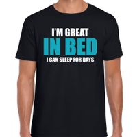 Great in bed / Geweldig in bed fun tekst pyjama shirt zwart heren - Grappig slaapshirt / kleding