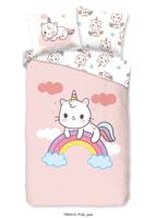 Good Morning Kinderdekbedovertrek "eenhoorn kat met regenboog" - Roze - (140x200/220 cm) - Katoen