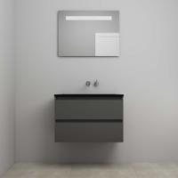 On-Line Badkamermeubelset - 80 cm - Voorgemonteerd - Ladestructuur - Acryl Wastafel - zonder Kraangat - Spiegel met LED-Verlichting - Mat Antraciet