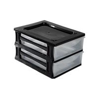 Ladeblokje/bureau organizer 2x grote lades - zwart/transparant - L26 x B35 x H20 cm - kunststof - thumbnail