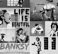 Kunst behang Banksy kunst collage zwart wit