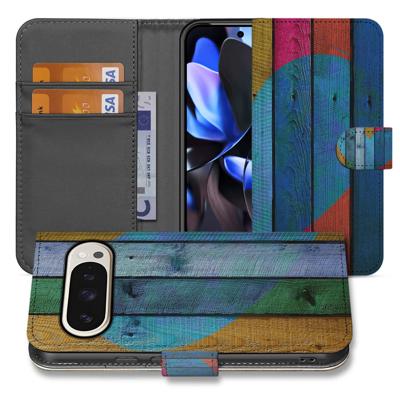 Google Pixel 9 | 9 Pro | Book Style Case | Wood Heart - Cadeau voor je Vriend | Portemonnee hoesje