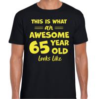 Cadeau T-shirt voor heren - leeftijd 65 jaar - awesome - zwart - glitter geel - Verjaardagsfeest - thumbnail