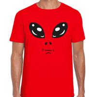 Verkleed T-shirt heren - rood - Alien / buitenaards wezen gezicht - Carnaval