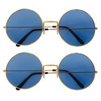 Faram Hippie zonnebril - 2x - blauw - flower power - 60s - ronde glazen