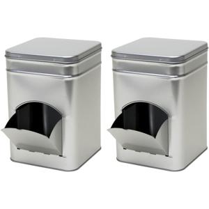 Vierkant opbergblik/bewaarblik met dispenser - 2x - zilver - 14 x 21 cm - Koffiecups/suikerklontjes