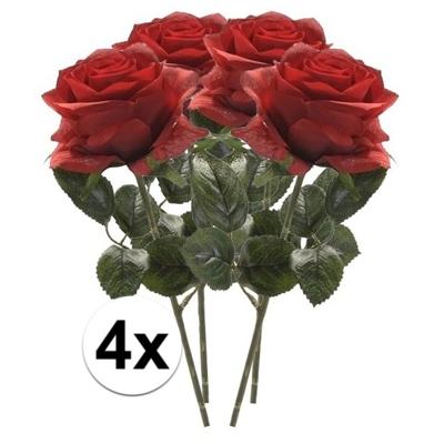 Kunstbloem roos Simone - 4x - rood - 45 cm - decoratie bloemen