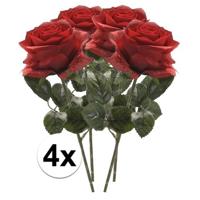 Kunstbloem roos Simone - 4x - rood - 45 cm - decoratie bloemen