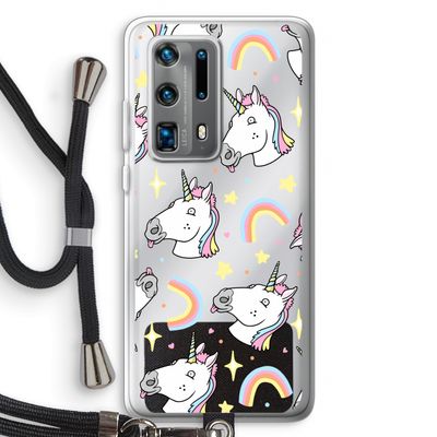 Rainbow Unicorn: Huawei P40 Pro Plus Transparant Hoesje met koord