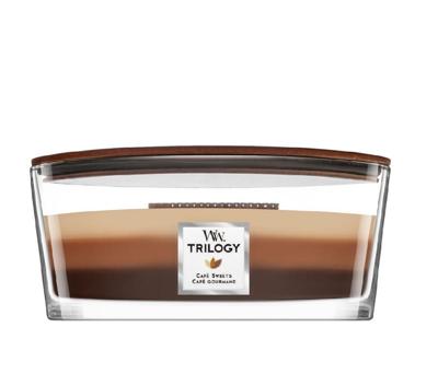 WoodWick Geurkaars Ellipse Trilogy Café Sweets - 9 cm / 19 cm - Geurkaars in Glas - Houten Lont