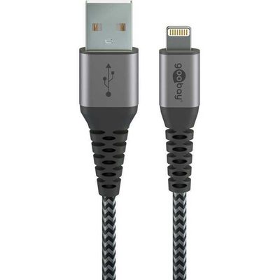 Lightning > USB-A textielkabel met metalen aansluitingen Kabel